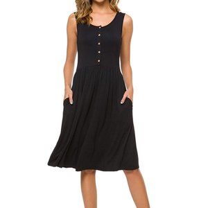 Summer Button Down Pleated Sleeveless Dress -NEW